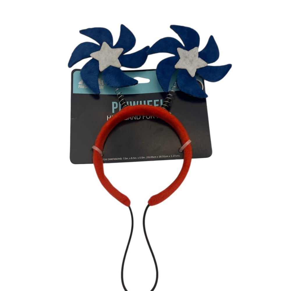 Pet Headband with Blue and Red Pinwheels